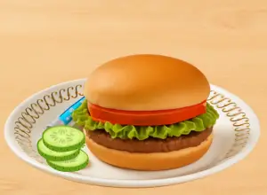 Juicy Angus 1/4 lbs hamburger of waffle house which is served hot