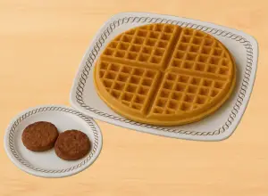 famous waffle house  breakfast Waffle served with a side of meat