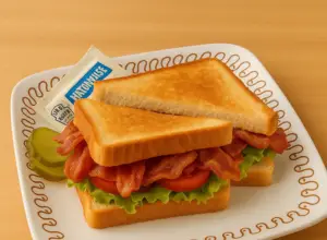 Waffle house bacon lover blt sandwich with a layer of bacon inside.