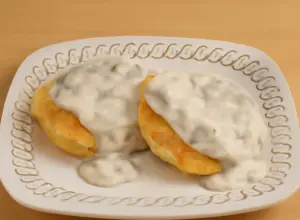biscuit topped with gravy