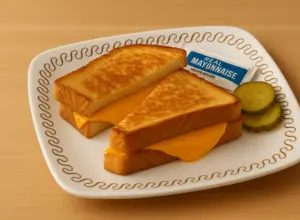 Waffle house Grilled cheese sandwich with a layer of cheese inside