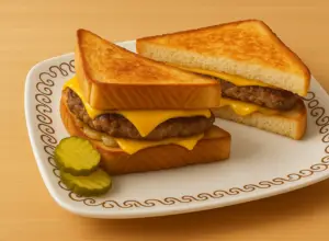sausage melt with grilled sausage, cheese and grilled onions.