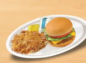 Waffle house Angus 1/4 lb hamburger deluxe with hashbrowns