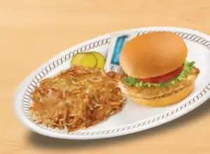 Waffle house Chicken Sandwich deluxe with hashbrowns